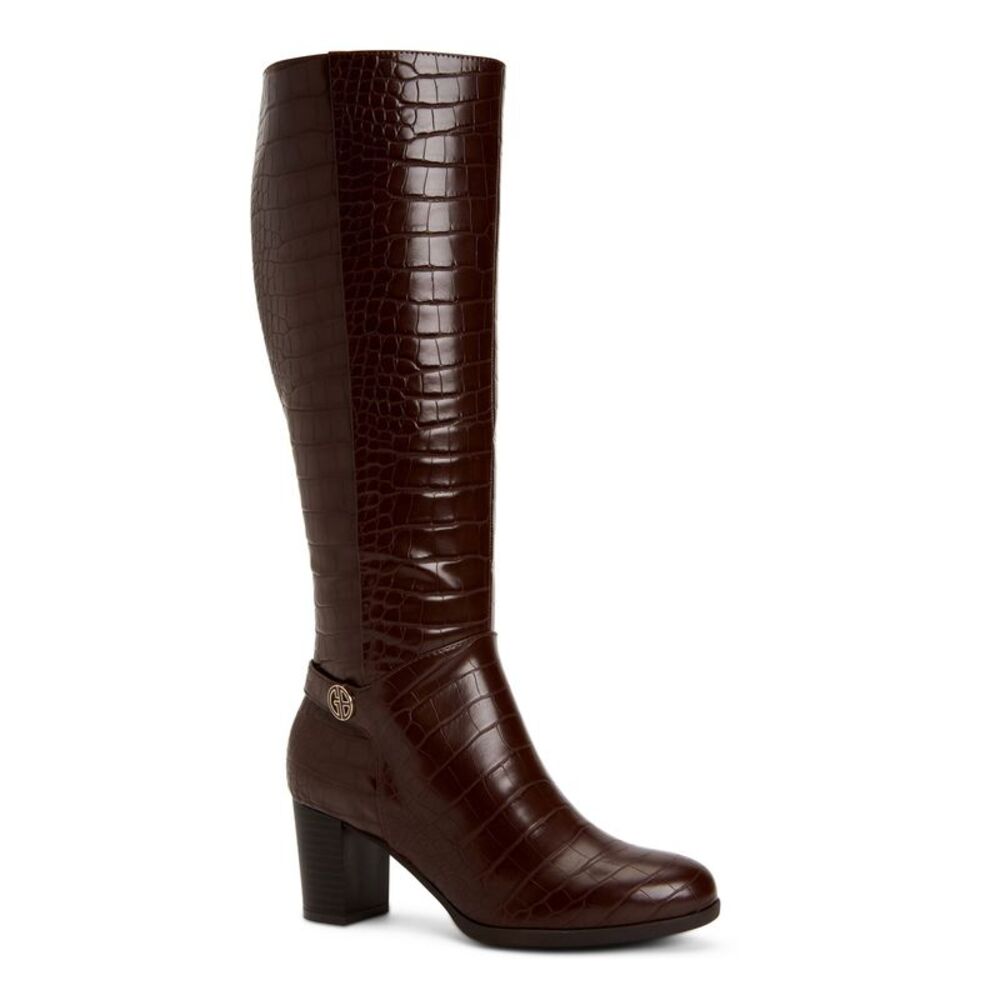 GIANI BERNINI Womens Brown Slip Resistant Round Toe Block Heel Zip-Up Boots 6 M